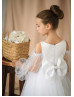 Cold Shoulder White Satin Tulle Flower Girl Dress